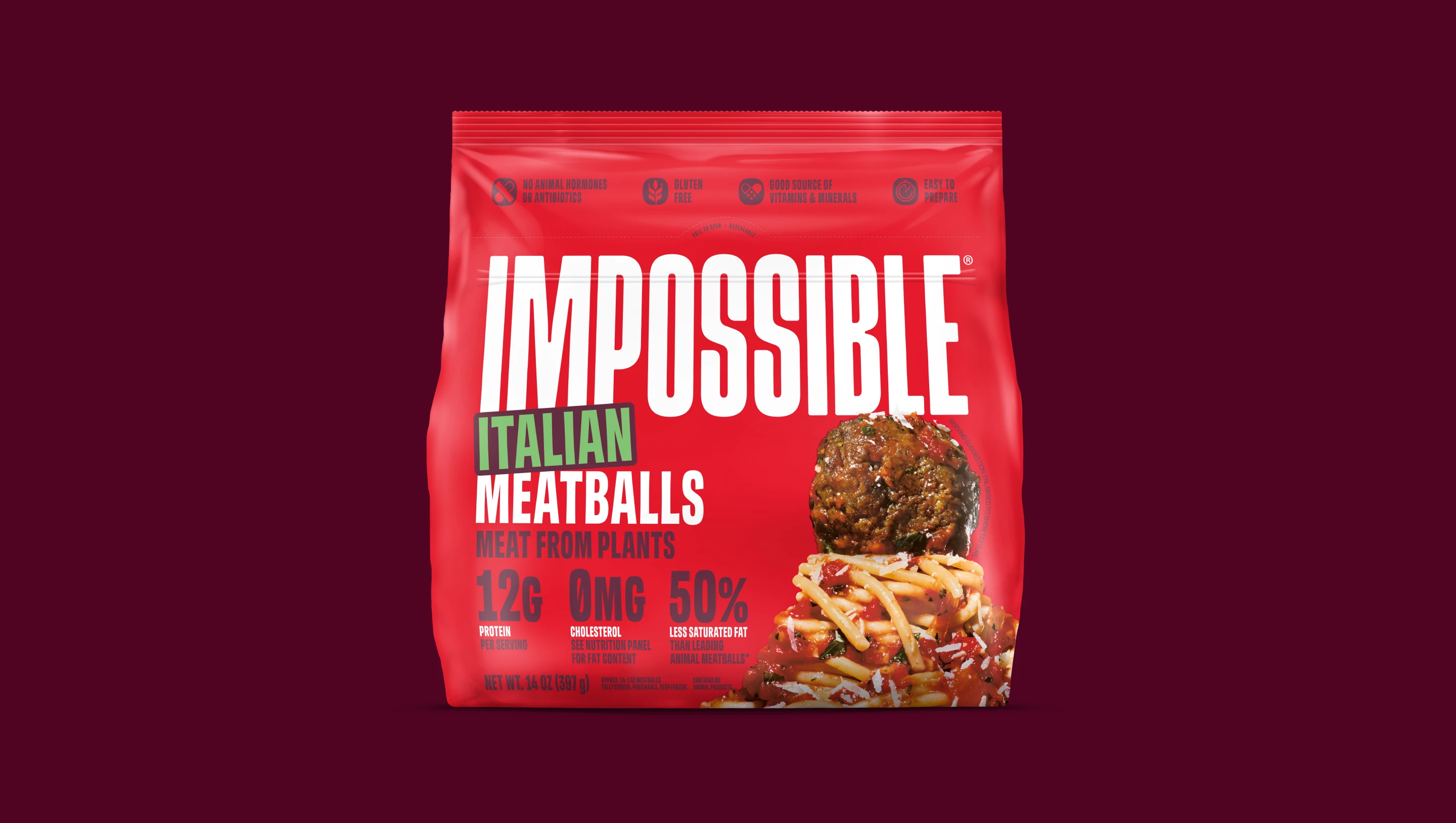 Impossible Italian Meatballs meat from plants front of package