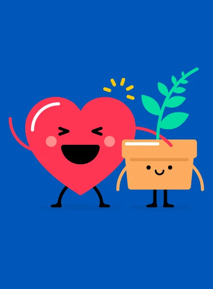 impossible foods heart and plant cartoon smiling