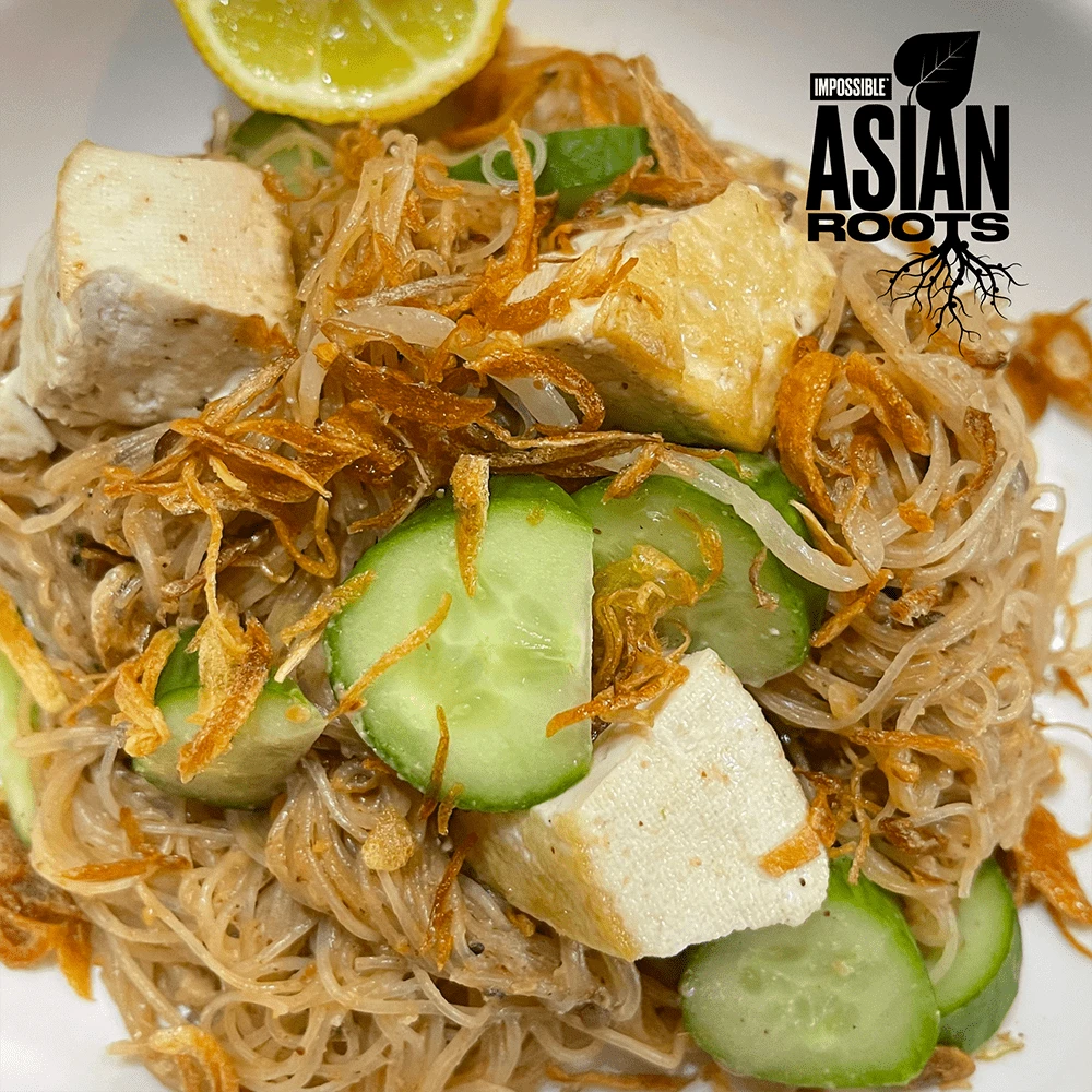 Impossible™ Ketoprak Recipe using tofu, rice noodles, and peanut sauce.