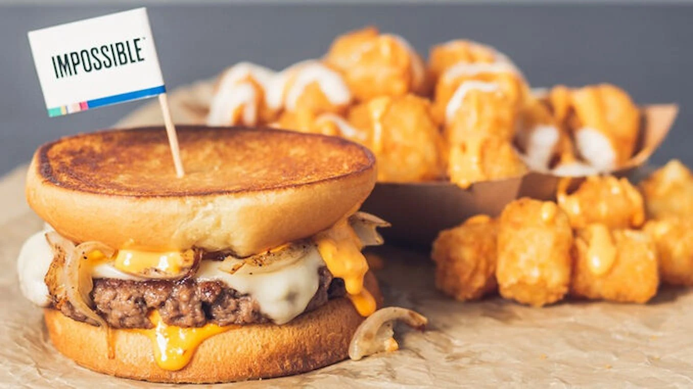 Wayback Burgers Impossible Melt with tater tots