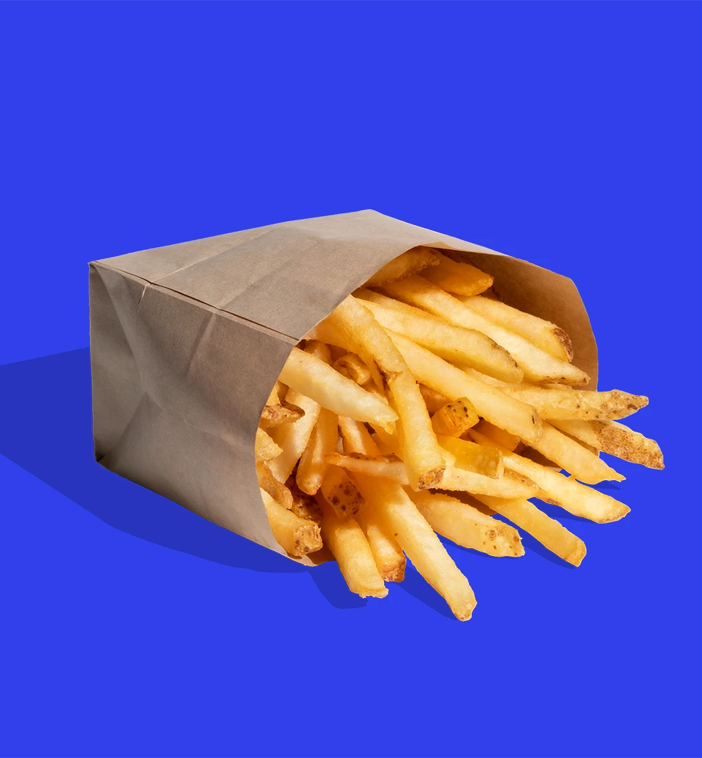 Impossible Shop Fries blue background