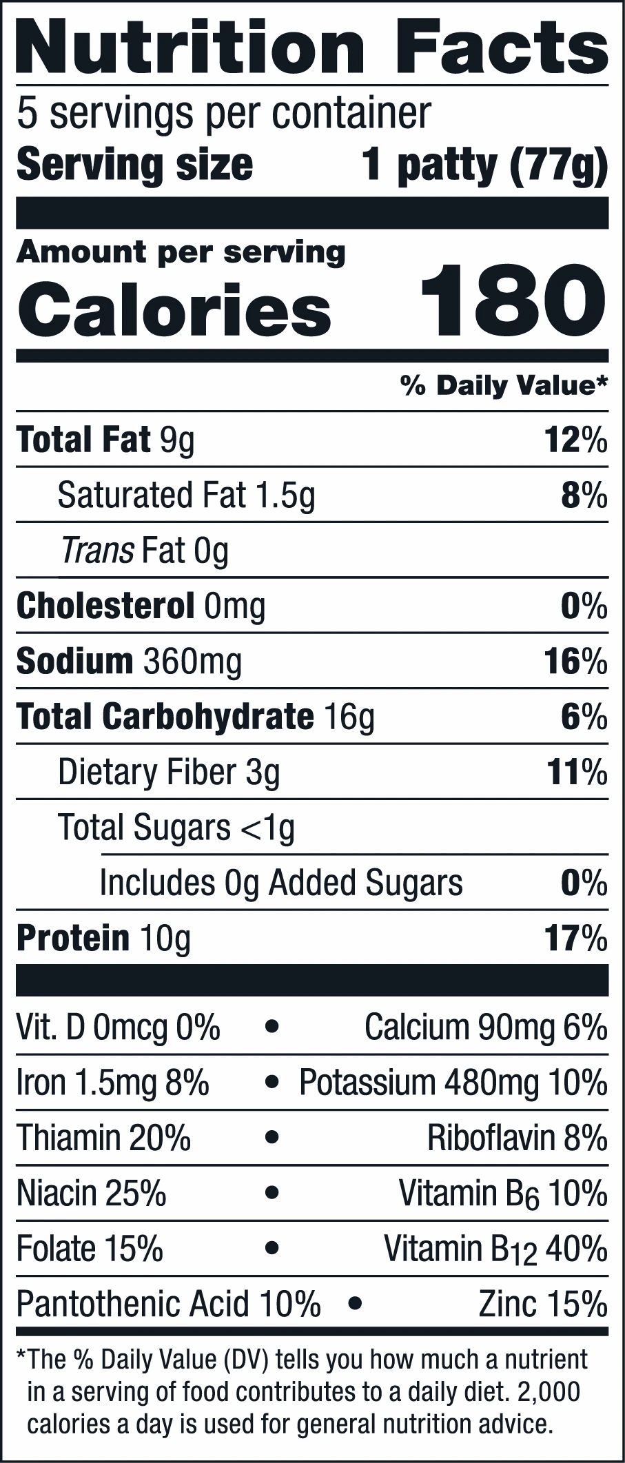 impossible spicy chicken patties nutritional fact panel