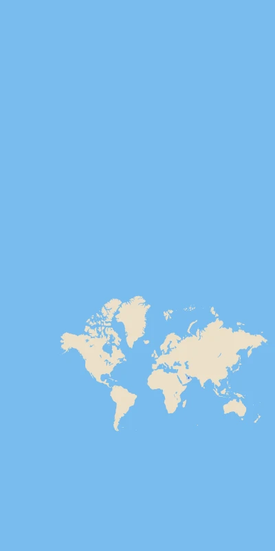 Blue background with a world map on the right in beige. 