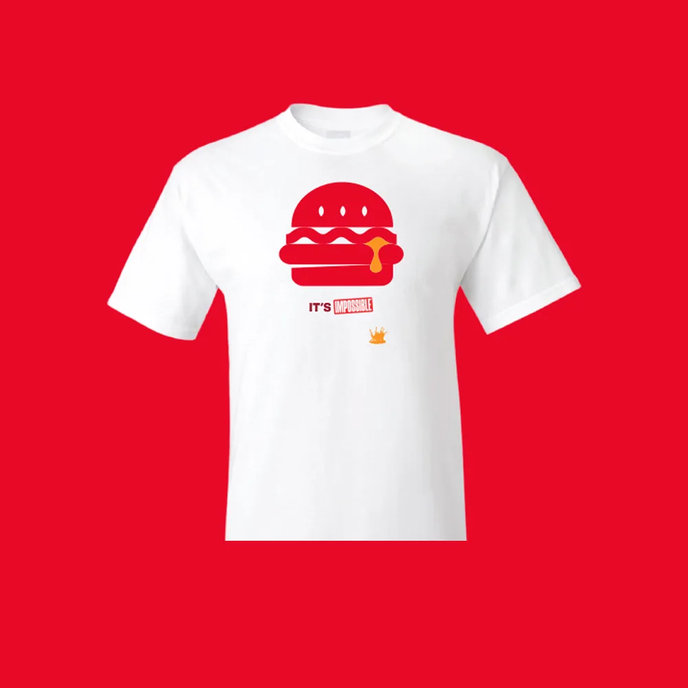 Image of a tshirt with an Impossible Foods burger icon