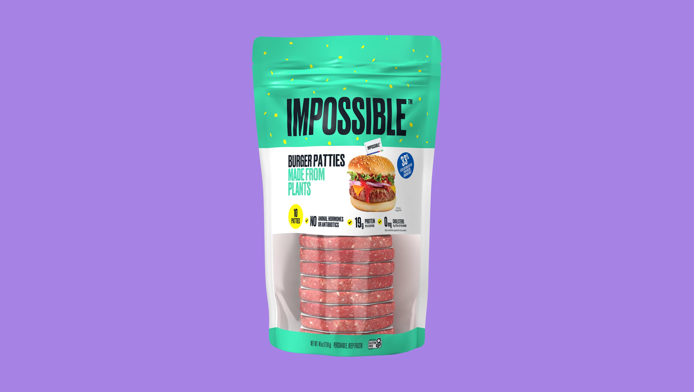 front of 10 count impossible burger patties package