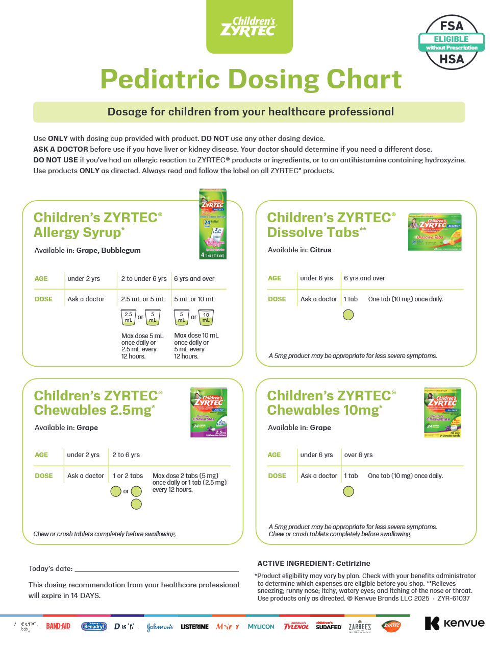 ZYRTEC® Pediatric Dosing Chart