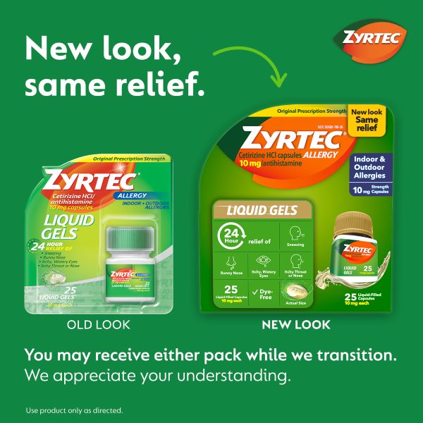 Zyrtec Liquid Gels transition package shot