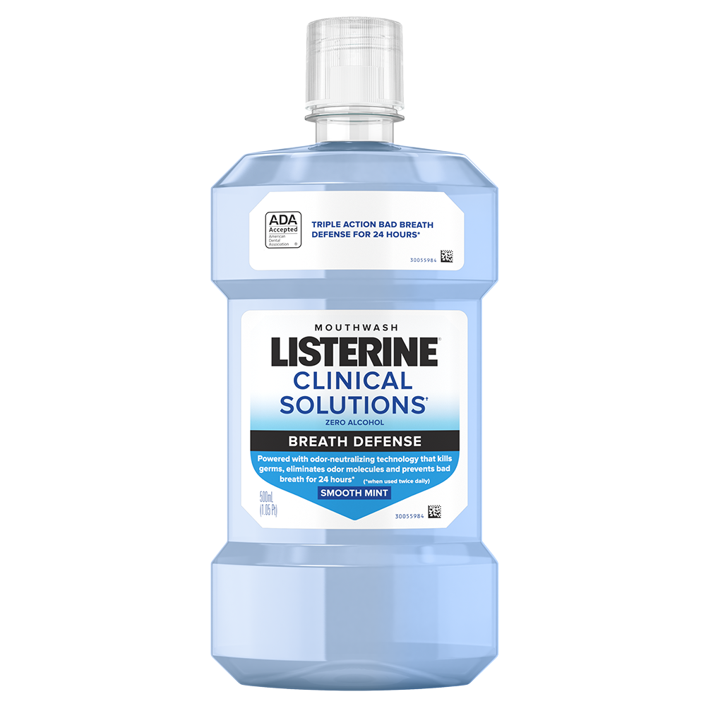 LISTERINE® Clinical Solutions Breath Defense Zero Alcohol Mouthwash for Bad Breath 