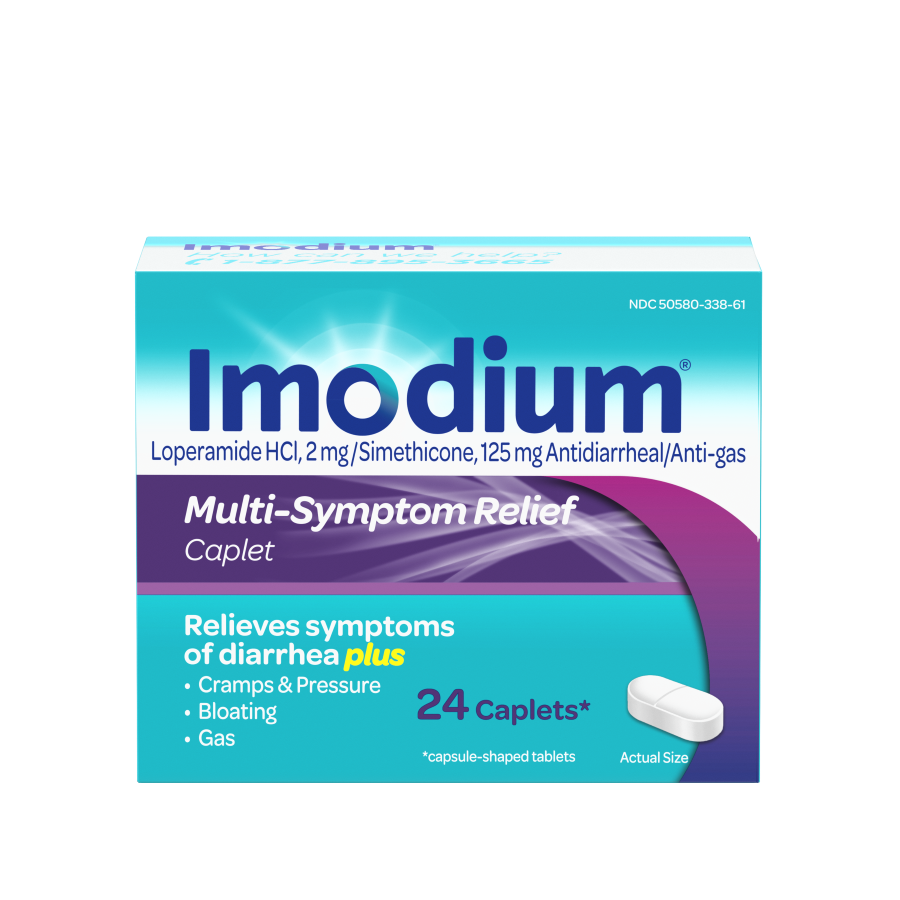 IMODIUM® Multi-Symptom Anti-Diarrheal Relief Medicine Caplets, Loperamide & Simethicone Pills for Diarrhea