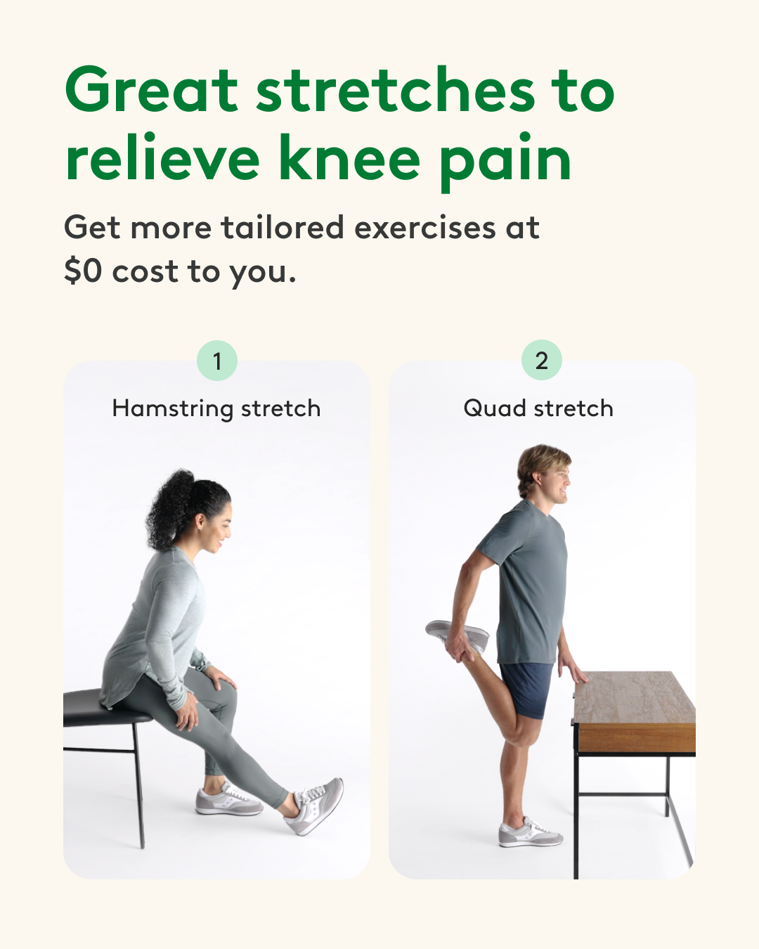 Great stretches to relieve knee pain, hamstring stretch, quad stretch