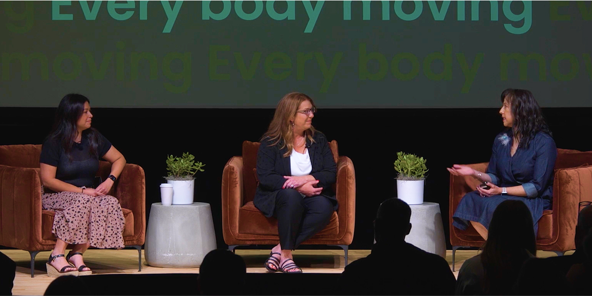 Movement 2026 Session led by Dr. Cynthia Castro Sweet (Senior Clinical Research Director at Hinge Health), Cindy Dusel (Director of Benefits at Ulta Beauty), and Olga Mata (Account Executive at Lockton Companies).