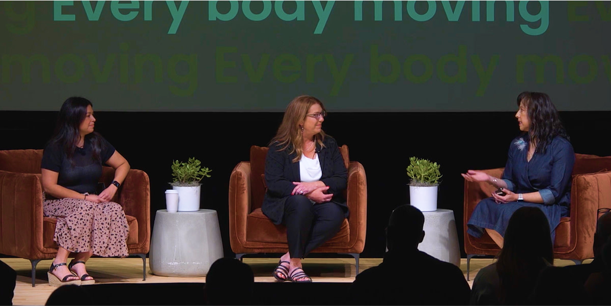 Movement 2026 Session led by Dr. Cynthia Castro Sweet (Senior Clinical Research Director at Hinge Health), Cindy Dusel (Director of Benefits at Ulta Beauty), and Olga Mata (Account Executive at Lockton Companies).