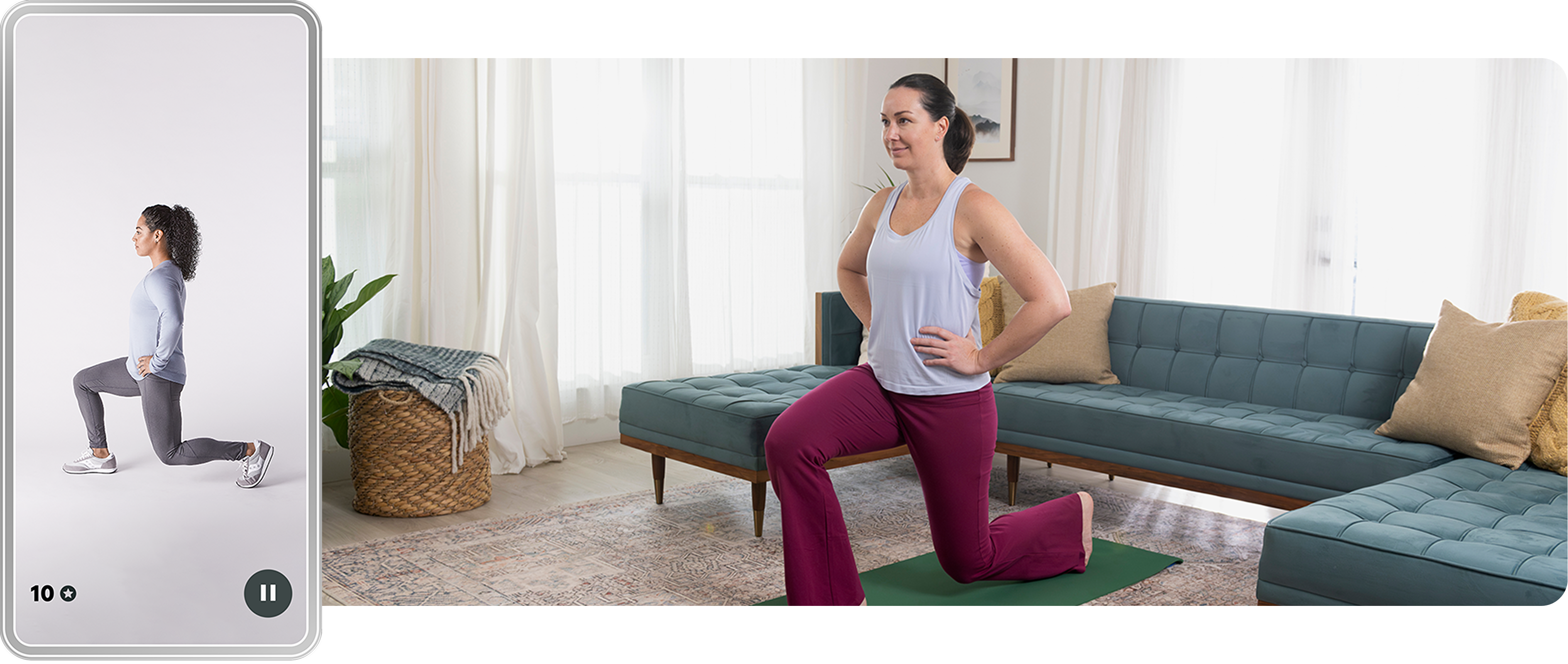A lady doing yoga in yoga mat using the hingehealth application