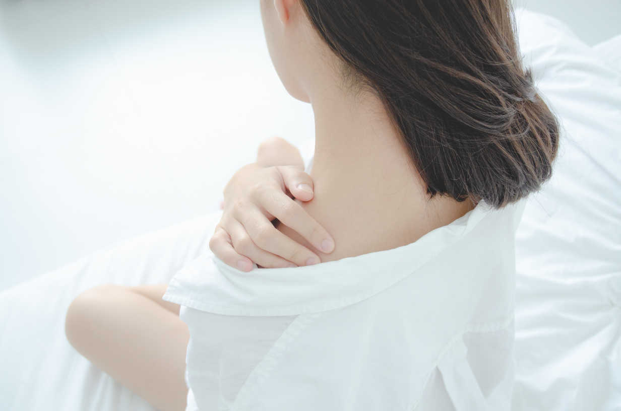 Woman with Upper Back and Neck Pain Stock Image - Image of strain