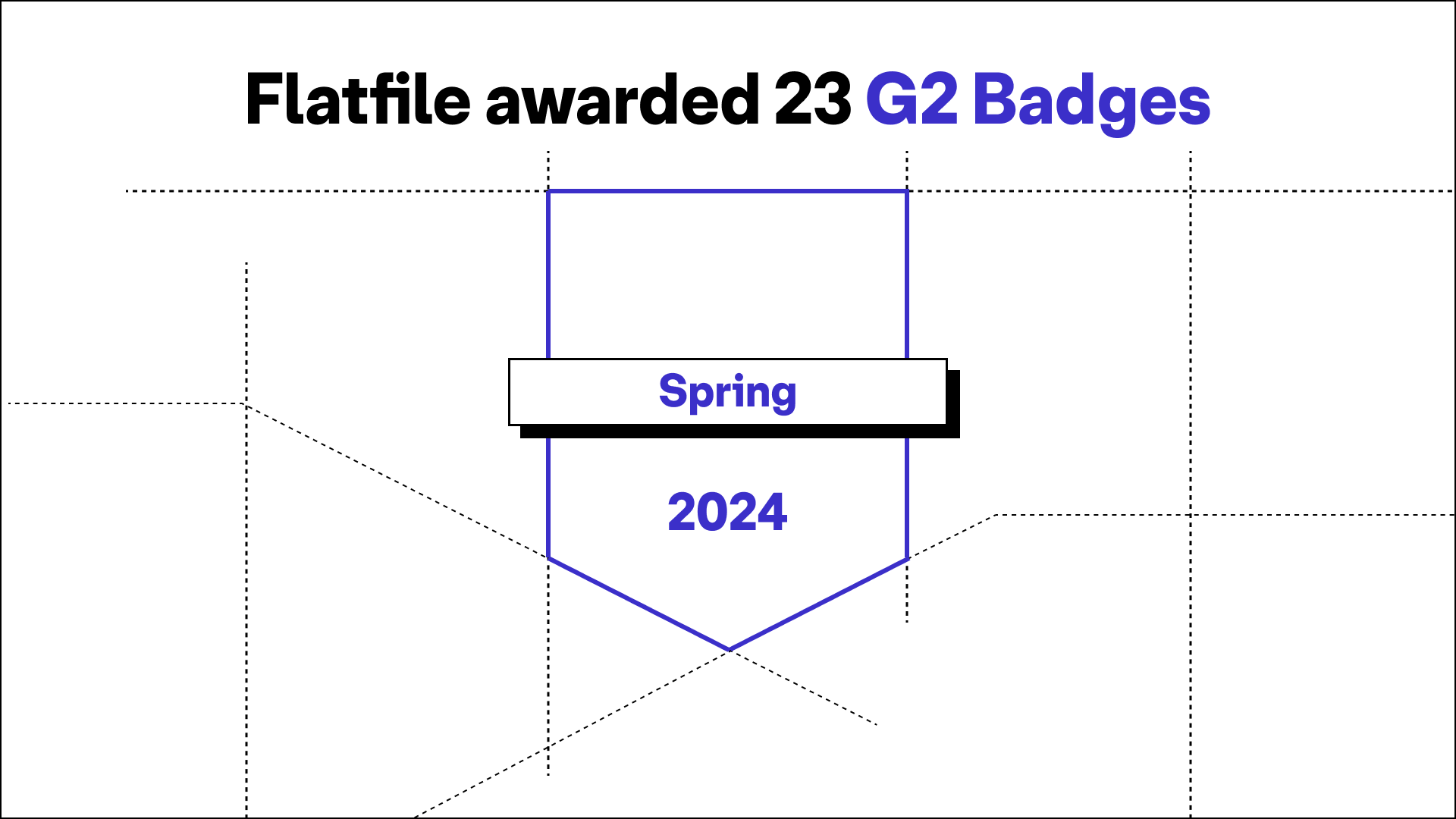 "Flatfile awarded 23 G2 Badges" on a white background with an icon representing a G2 badge