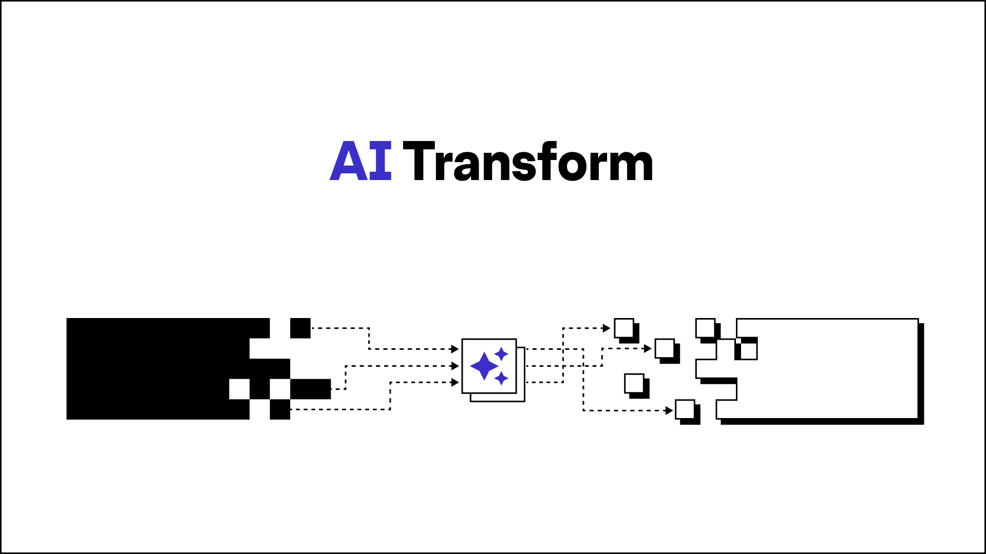 "AI Transform" on a white background with an image representing AI transforming data