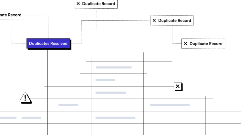Data normalization concept with icons representing duplicates, errors and normalized data
