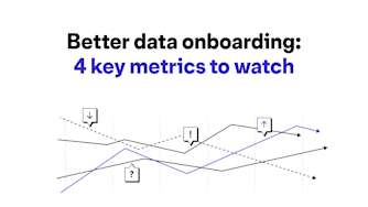 "Better data onboarding 4 key metrics to watch" on a white background with icons on a graph representing customer success metrics