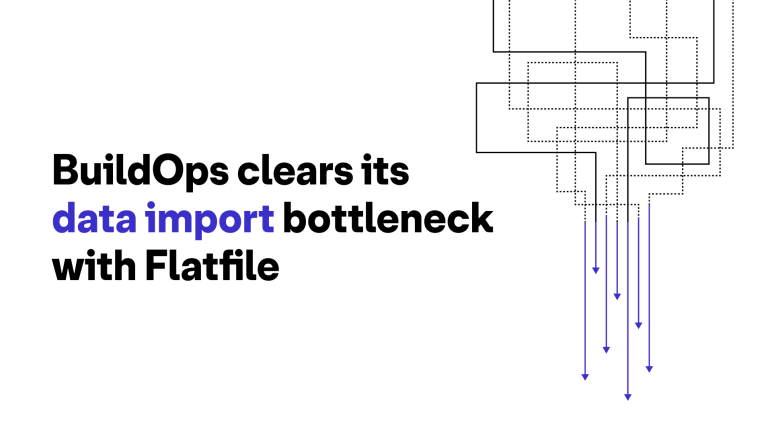 "BuildOps clears its data import bottleneck with Flatfile" on a white background with an abstract design