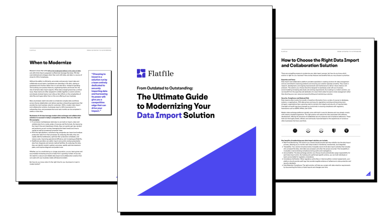 "From Outdated to Outstanding: The Ultimate Guide to Modernizing Your Data Import Solution" on a white background with the Flatfile logo and name