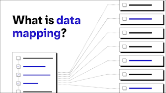 "What is data mapping?" on a white background with icons representing information being mapped into cells in a column