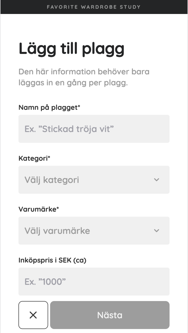 Favoritgarderoben Appvy - Registrera nytt plagg