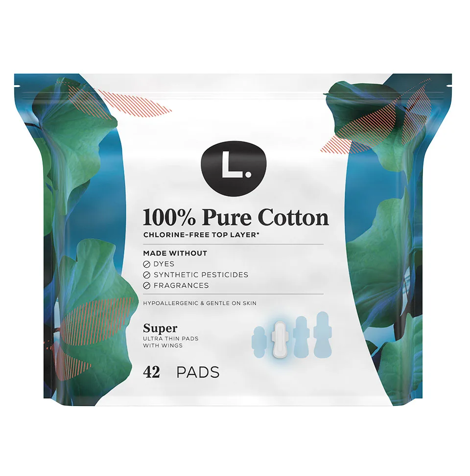 L. Chlorine Free Ultra Thin Super Absorbency Pads With Wings 60ct Dye Free