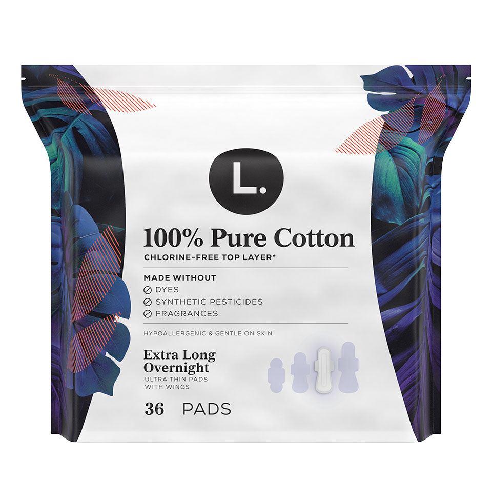 L . Organic Cotton Maxi Extra Long Overnight Pads - 20ct