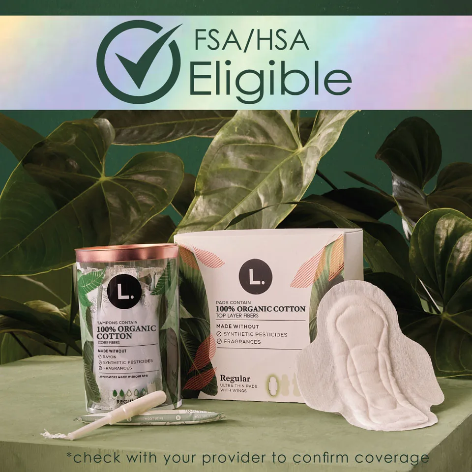 FSA/HSA eligible. Two packages of L. – Pads and Tampons.