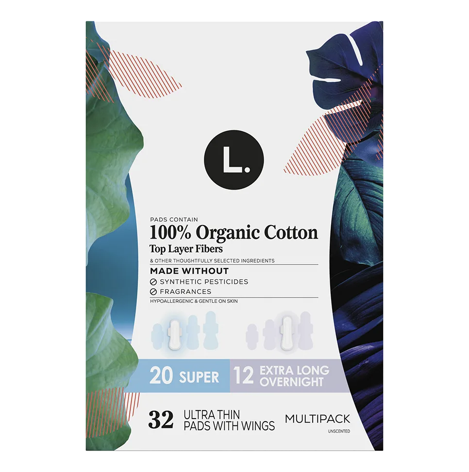 Overnight pads with organic cotton top sheet 