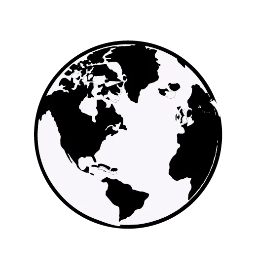 A black and white globe on a black background.
