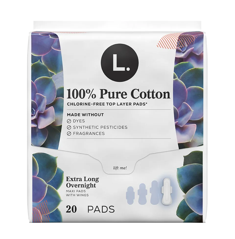 L. Overnight Pads with Wings Extra Long Ultra Thin Chlorine Free Unscented  - 36 ct pkg