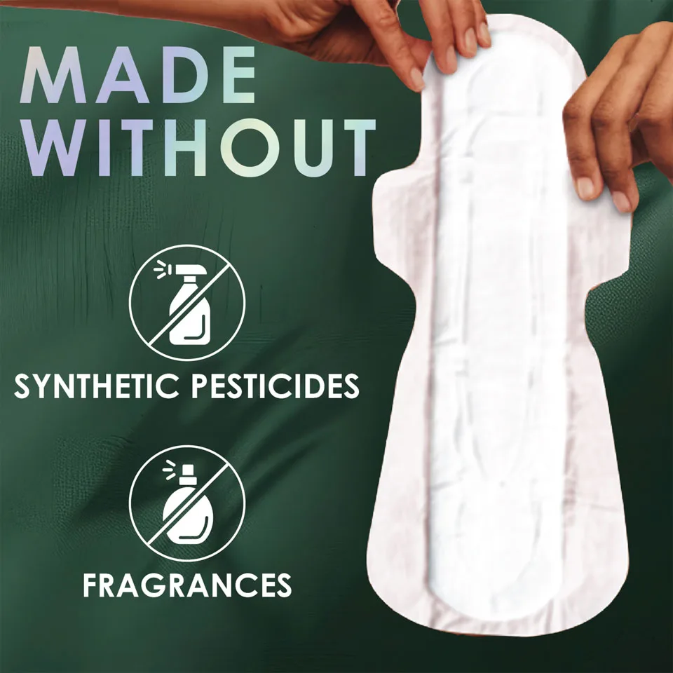 Woman’s hands holding L. pad. Made without fragrances or synthetic pesticides