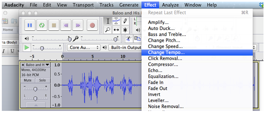 Open the "Change Tempo" Effect