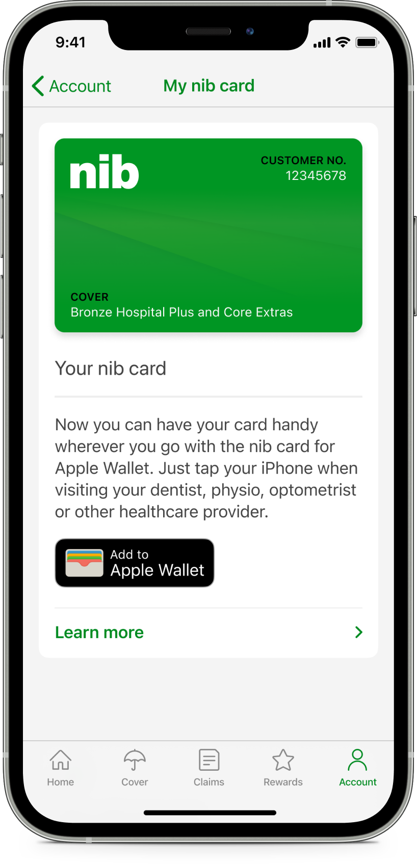 Your nib card for Apple Wallet nib
