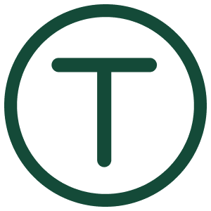 A green T in a green circle