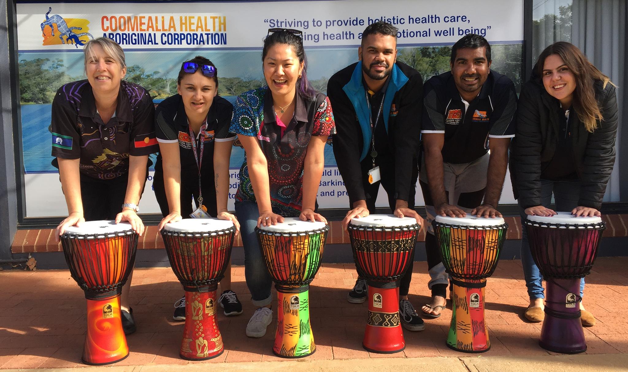 Drummers from the Coomealla Health Aboriginal Corporation