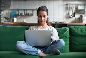 Girl on green couch