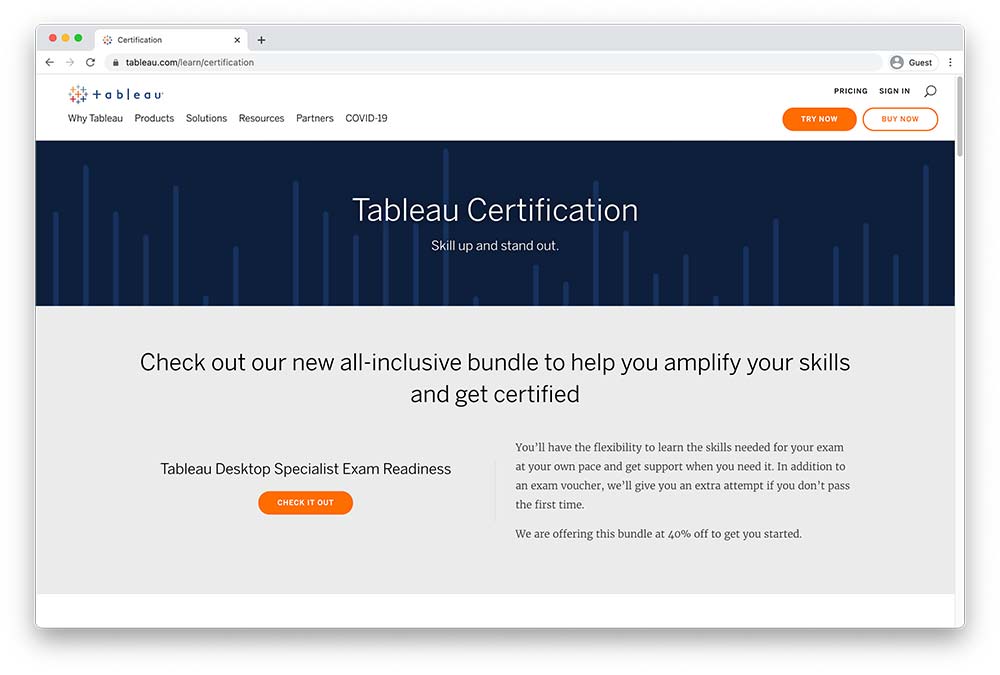 Screenshot of Tableau certification website