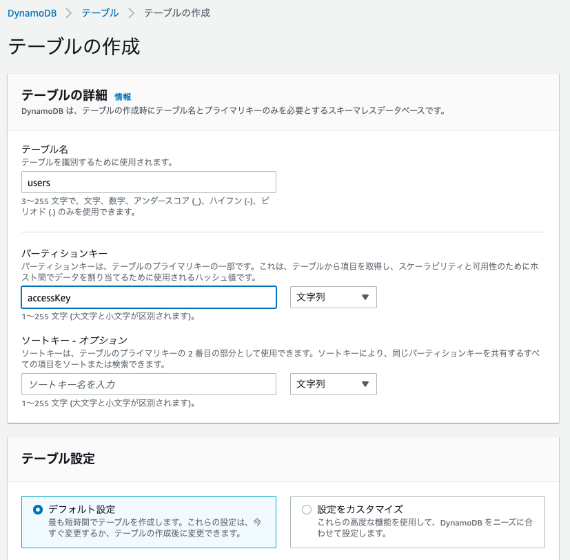 dynamo db create user table