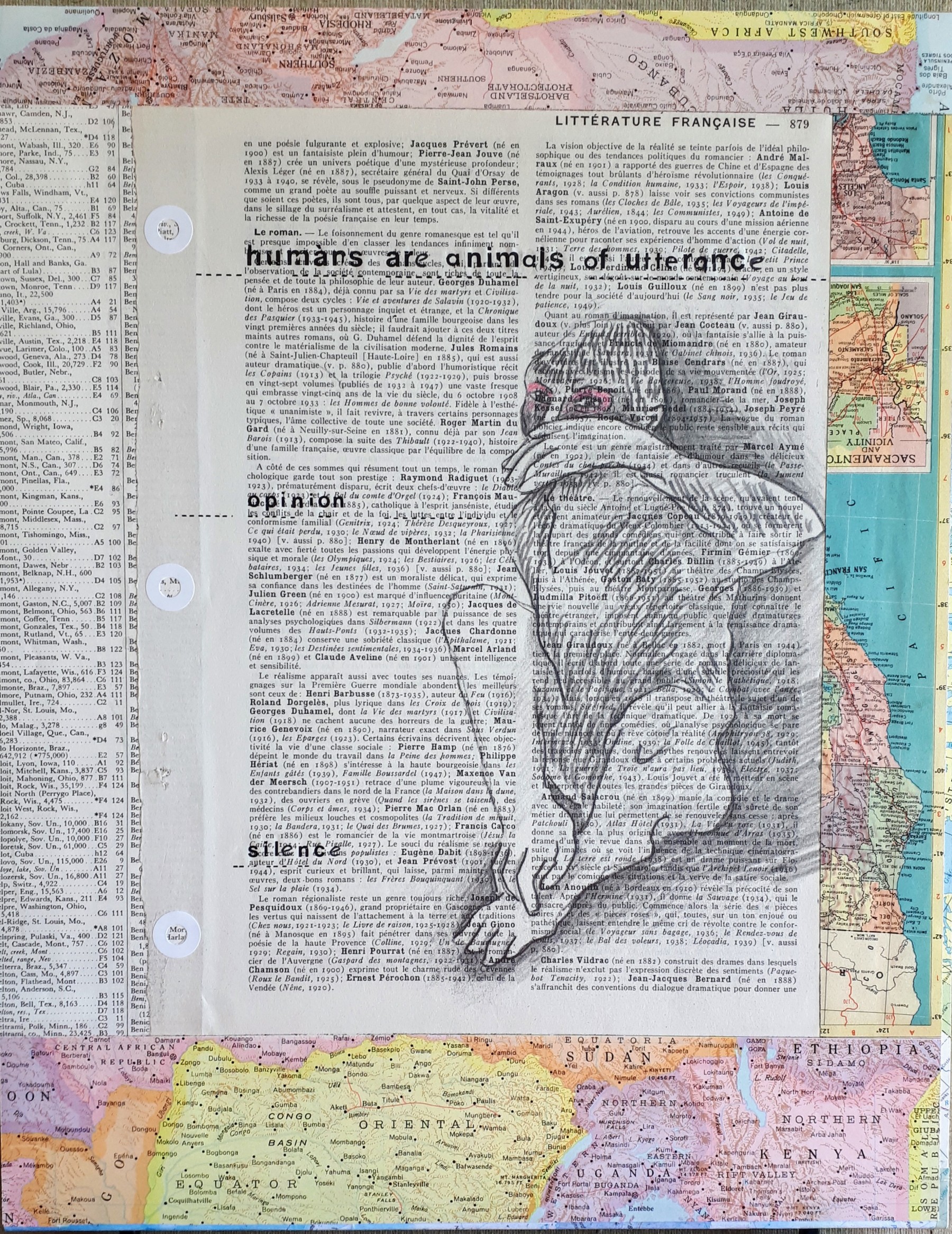 Page 879, Humans are animals of utterance (speak no evil), Série Encyclopédie, volume 1, Ann Bilodeau 