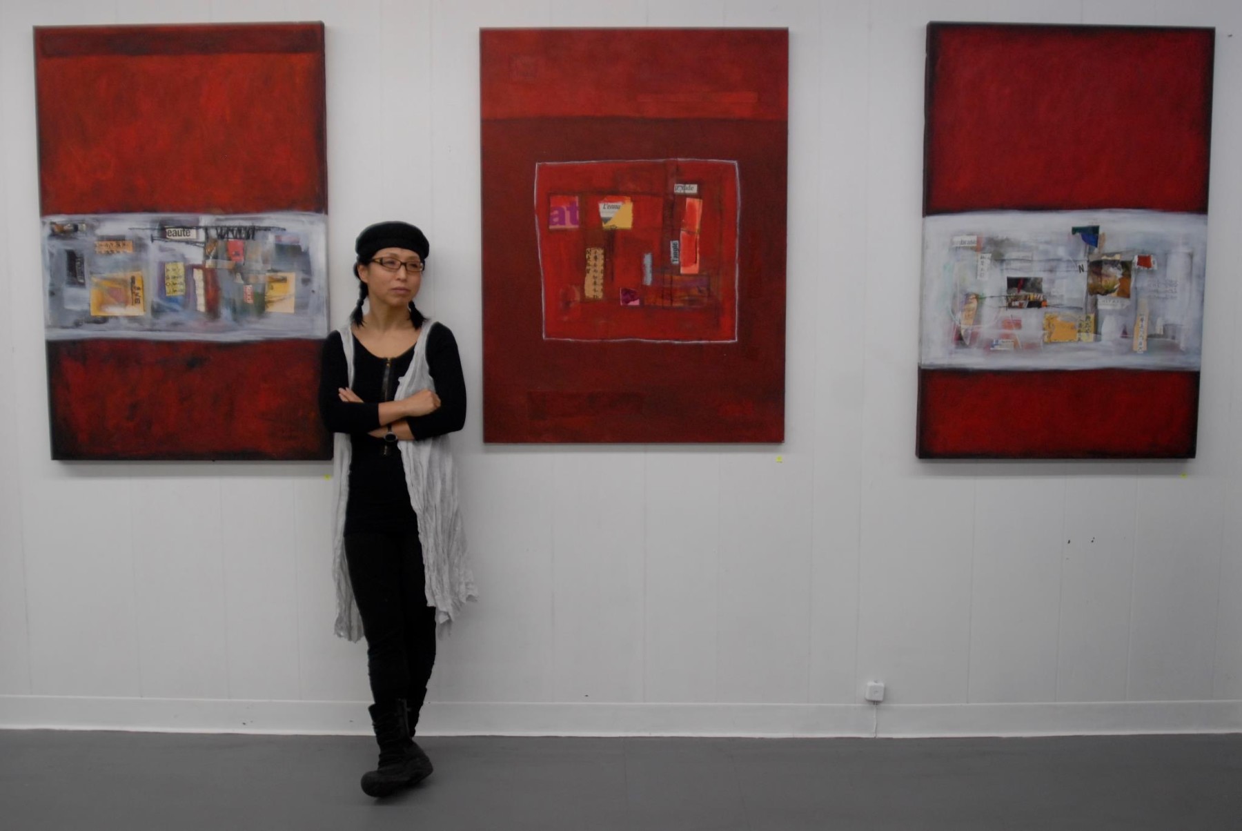 Artist with RedLandscape I, II, III, Yong Sook Kim-Lambert 