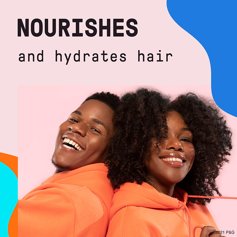 Nourishes and Hydrates hair. Black man and woman with hair that has curls and coils