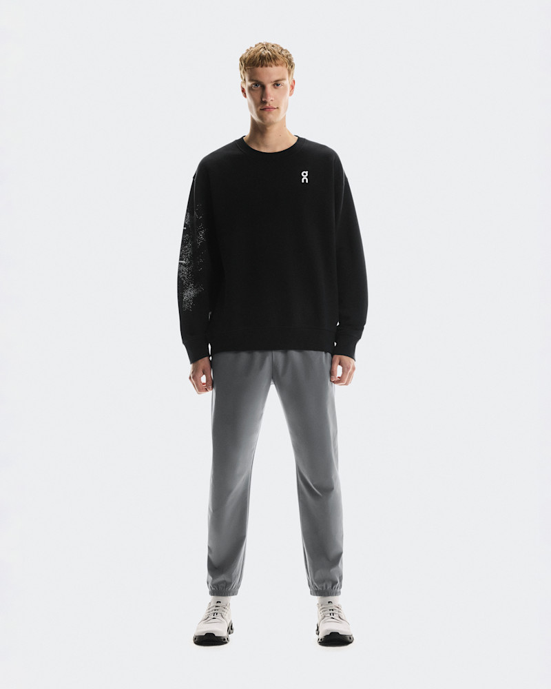 On Men's Club Crew Graphic Hoodie in Black/Olive, Size: Medium, Polyester