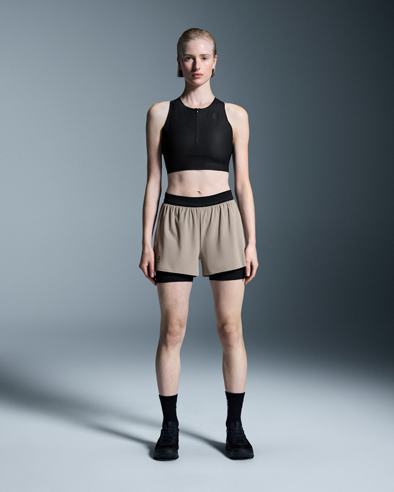 On Women's 3" Performance 2/1 Shorts in Cinder Black, Size: Small, Polyamide Polyester