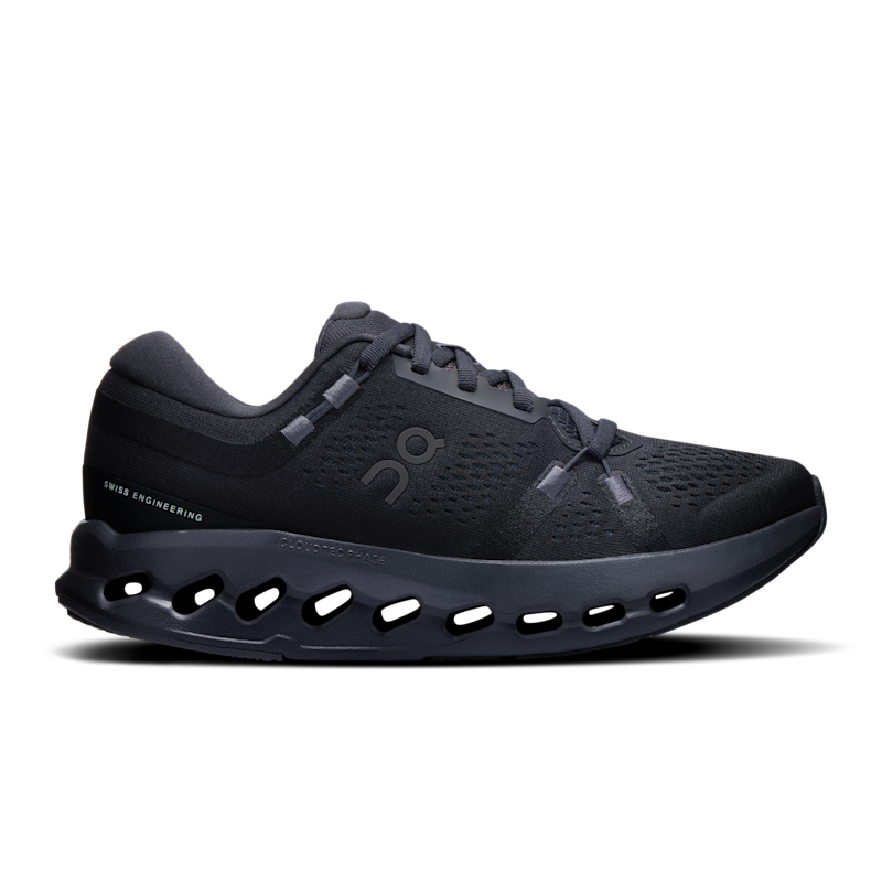 On Women's Cloudsurfer 2 Wide Road Running Shoe in Black/Black, Size: 6.5, Recycled Polyester