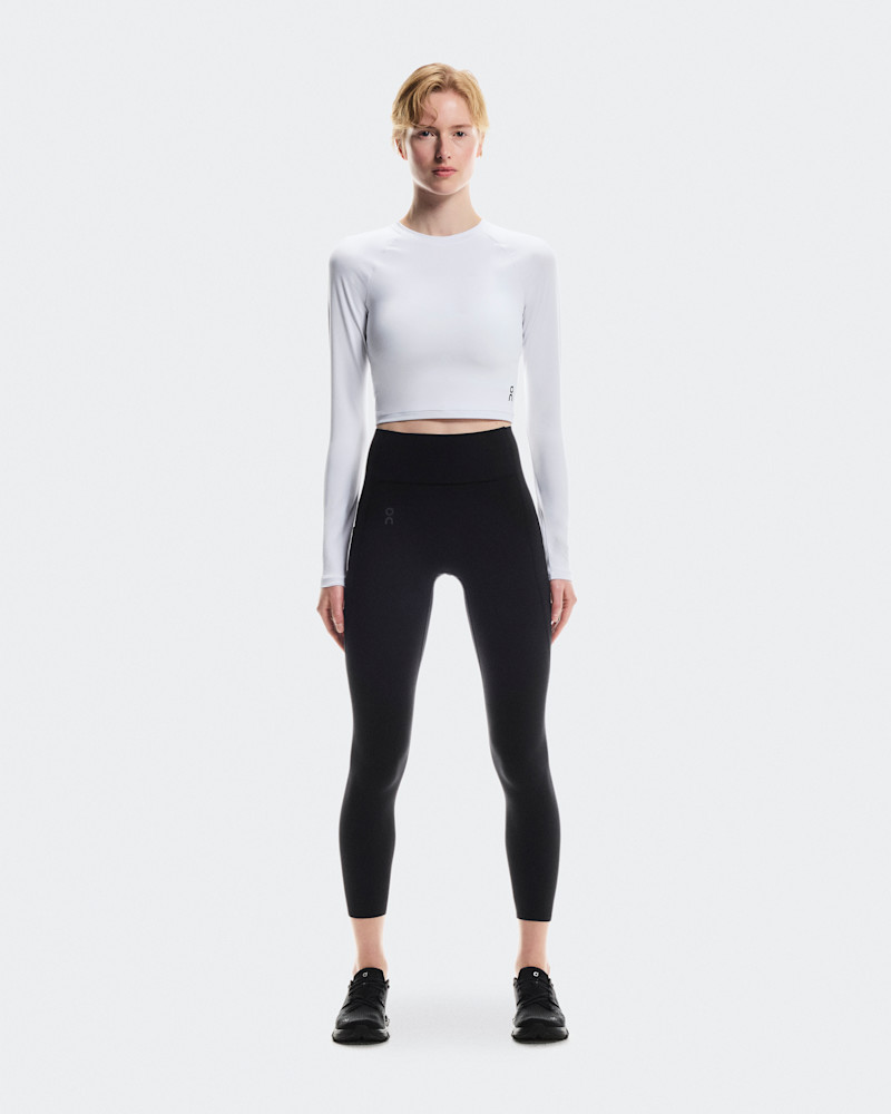On Women's Studio Long-T Crop Long-Sleeve Shirt in White, Size: Small, Polyester