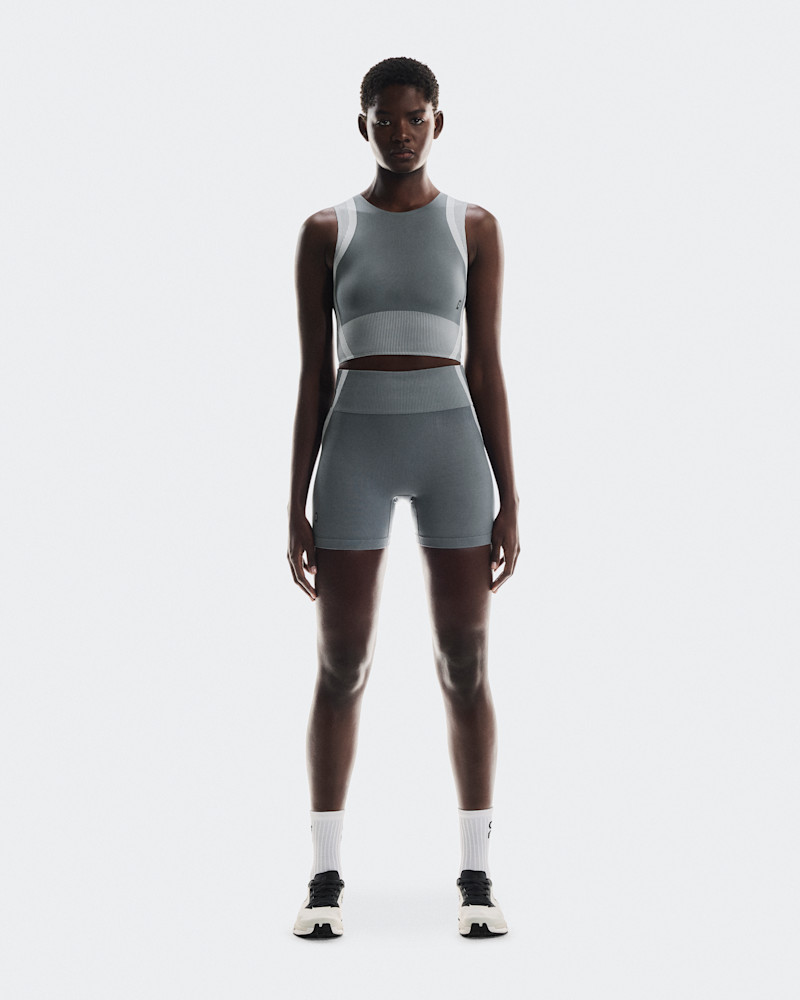 On Women's Studio Knit Crop Shirt in Rock/Glacier, Size: XS, Polyamide Polyester