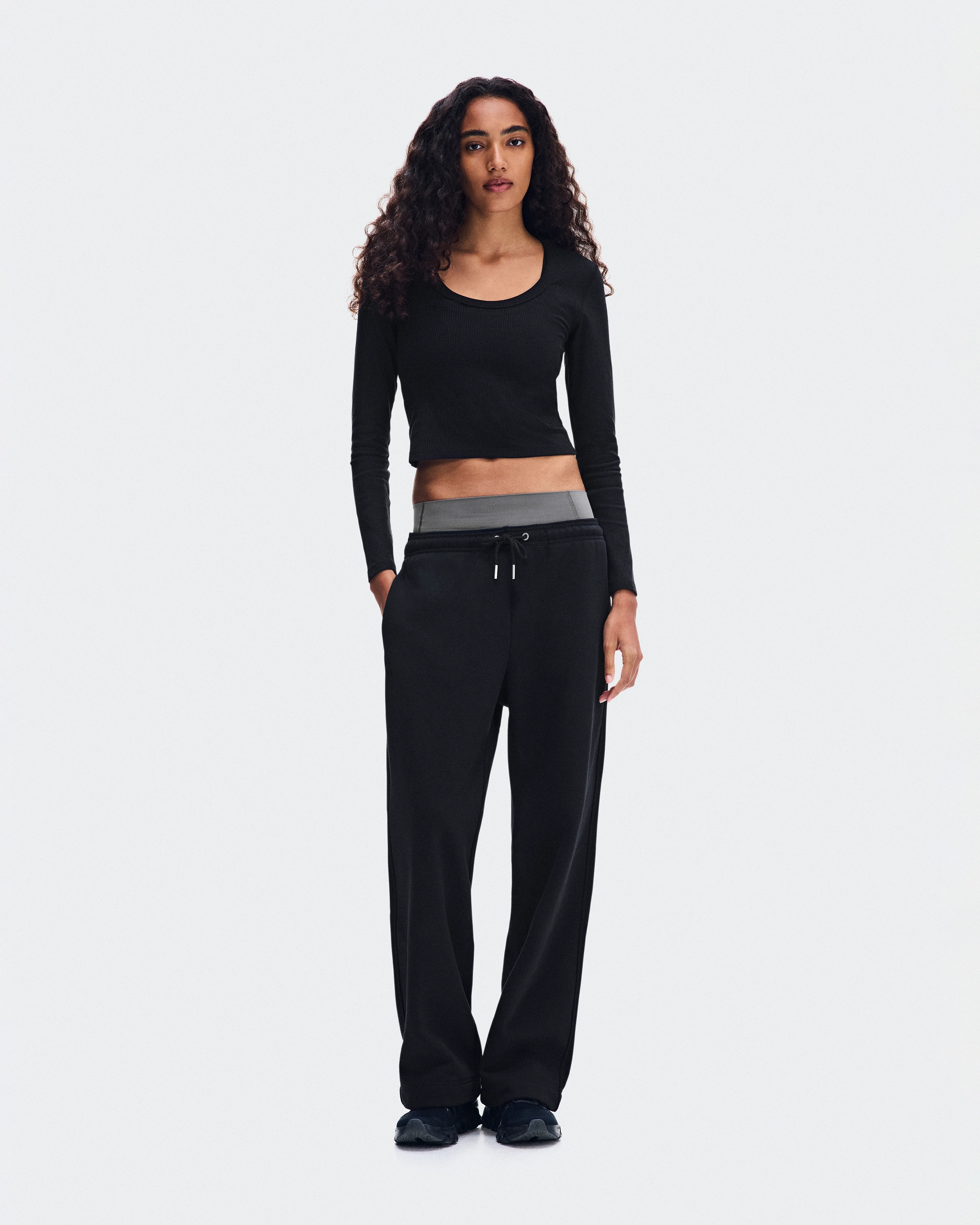 On All-Day Ribbed Long-T Black Women Tops and t-shirts
