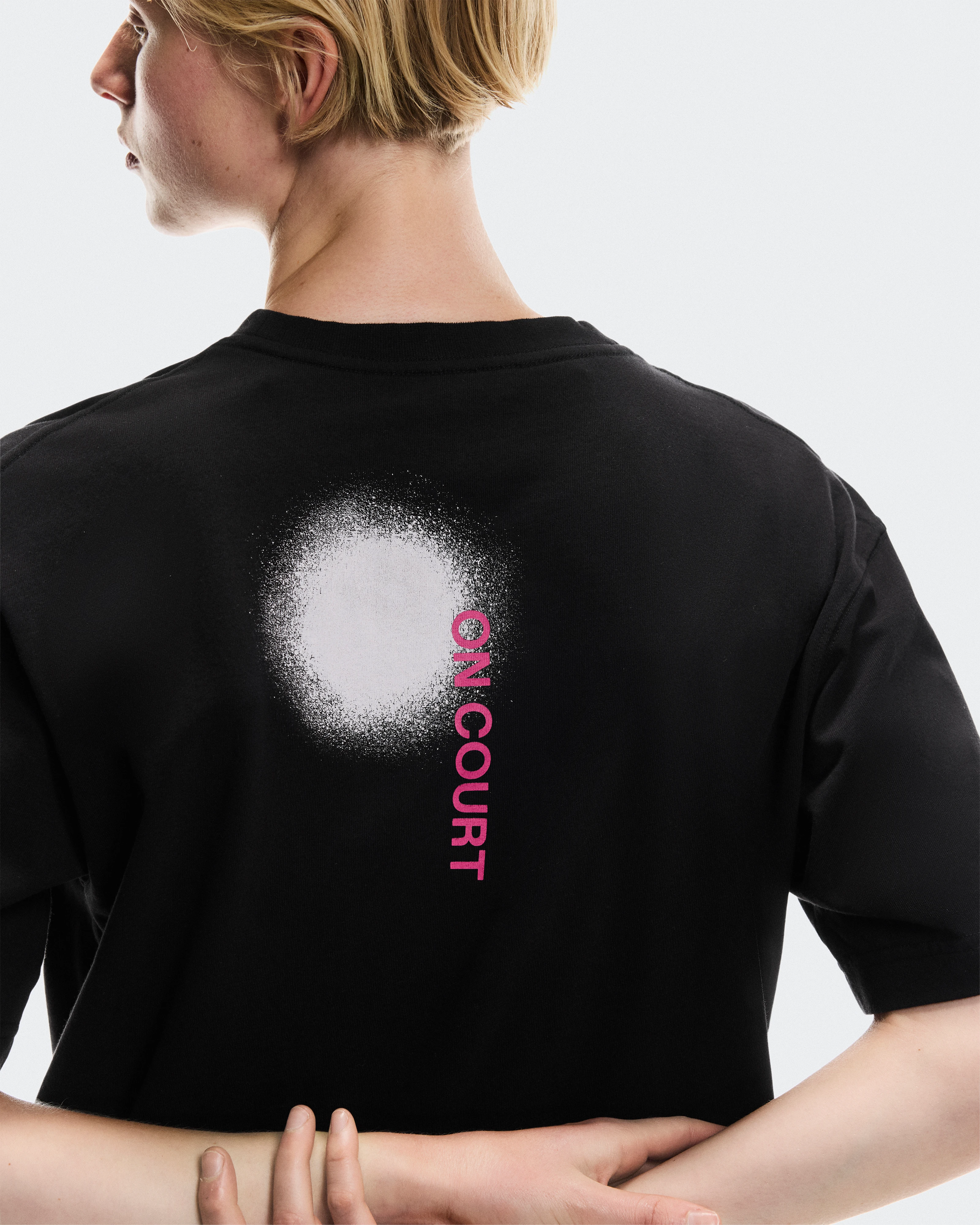 On Club-T Smash Black & Orchid Women Tops and t-shirts